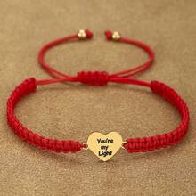 1条极简金色304不锈钢心形女王国王编织手链 - 镌刻“你是我的影子，你是我的光”，可调节手链，男女皆宜，休闲、节日、情侣、派对礼物 - 彩色 - 查看 9