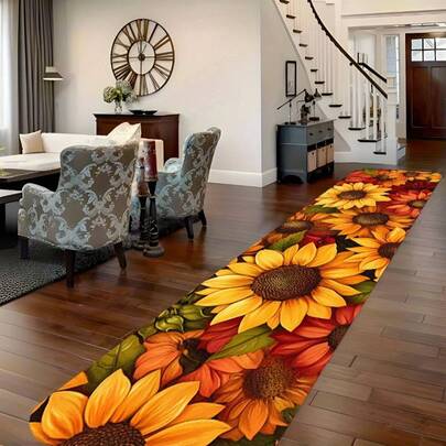 1 pieza Alfombra de pasillo con diseño de girasol, alfombra de tira larga con fondo multicolor, alfombra de piso de baño, alfombra antideslizante para pasillos, alfombra de piso junto a la cama y el sofá, alfombra de piso de cocina, alfombra de decoración interior lavable, adecuada para baños, bañeras, pasillos, balcones, dormitorios, entradas, regalos decorativos para el hogar