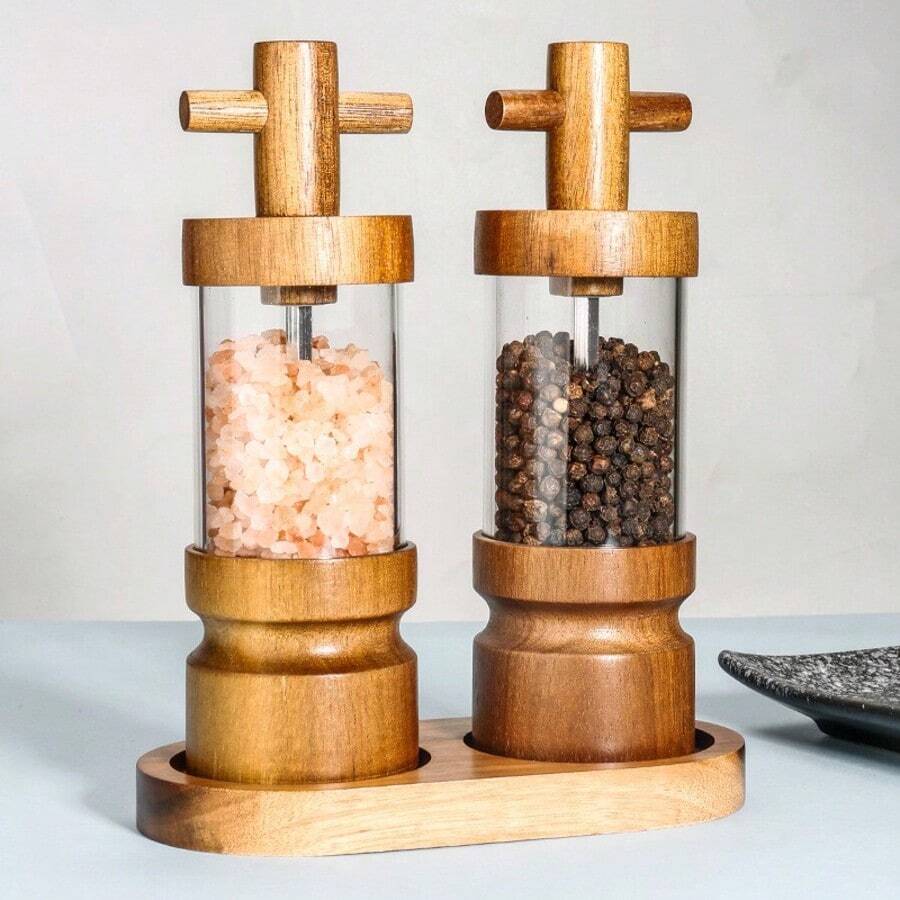 1pc/2pcs/3pcs Acrylic Manual Pepper Grinder, Restaurant Seasoning Jar For Ground Black Pepper, Salt