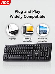 AOC薄膜键盘，104键有线薄膜办公键盘，符合人体工学的低噪音按键，ABS材质即插即用，广泛兼容性 - 查看 5
