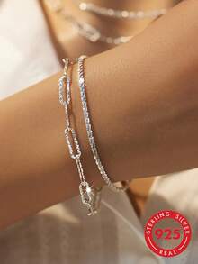 SYMFNY 1 件 925 镀银双层手链，独特设计，闪亮手链，适合女性的生日和友谊礼物 - 銀色 - 查看 1