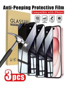 3pcs Privacy Tempered Glass Screen Protector, Compatible With IPhone X To 17 Pro Max, 9H Hardness Tempered Glass Material, Black Silk-Printed Border, Full Coverage, Anti-Fingerprint, Anti-Drop, Anti-Scratch, Smooth Touch, Bubble-Free Installation, Provides Reliable Privacy Protection And Daily Screen Protection - Black - View 20
