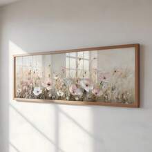 1幅无框横幅花卉草地纹理墙画，大型中性野花帆布油画，客厅全景粉彩画，母亲节礼物，宿舍装饰最佳选择 - 花卉草地 - 查看 5