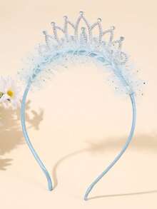 1 pezzo Fascia per capelli a forma di corona per compleanno, copricapo costume per festa di compleanno, accessorio per festa decorato con strass, cerchietto per foto (blu) - Corona Blu - Visualizzare 4