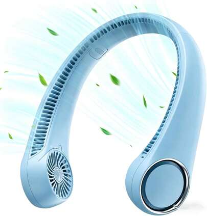 Ventilador portátil para el cuello, manos libres y sin aspas, ventilador personal de refrigeración de 360°, ventilador silencioso portátil para uso en interiores y exteriores, un regalo de cumpleaños perfecto para hombres, mujeres, madres y padres, batería de 4000 mAh, recargable por USB, 3 ajustes de velocidad.