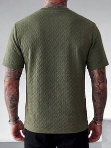 2pcs Men's Diamond Texture T-Shirt And Shorts Set, Casual Commuter Comfortable Minimalist - Army Green - View 4