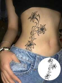 Hình xăm tạm thời chống thấm nước, thiết kế hoa văn gợi cảm, hình xăm giả bán vĩnh viễn không phản chiếu, bền lâu, phù hợp cho cả nam và nữ, trang trí eo và cánh tay, món quà lý tưởng, quà tặng cho phái nữ, hình dán nghệ thuật cơ thể thời trang. - màu đen - Xem 3