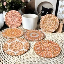 Bộ đế lót ly bằng gỗ hình tròn hình học, quà tặng tân gia, sinh nhật, lễ Eid Al-Fitr, quà Ngày của Cha. - Màu Cam san hô - Xem 1