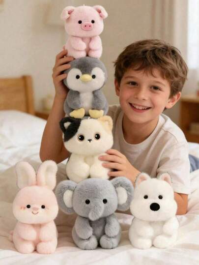 可爱毛绒娃娃，桌面摆件，多种动物造型，萌趣十足，适合各种活动和派对装饰。它既是可爱的玩偶，也是精致的家居装饰品，是生日、母亲节和婚礼的理想礼物。