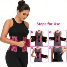 Unisex Leopard Print Waist Trainer Belt, Adjustable Sports Waist Support, Slimming Body Shaper For Workout & Daily Wear - Rose Red - View 3