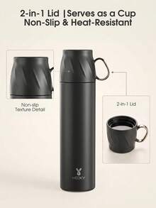 Bình nước giữ nhiệt 500ml/16oz, giữ nhiệt 24 giờ, chống rò rỉ, nắp đa chức năng, thành đôi bằng thép không gỉ, thích hợp cho thể thao, tập thể dục, du lịch và đi học. - màu đen - Xem 5