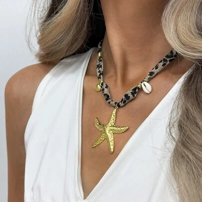 S SHOPBOHO 1 pièce Collier pendentif charme nautique foulard léopard. Collier déclaration . Bijoux audacieux. Accessoires de plage pour vacances d'été