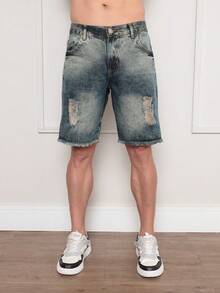 Men's Colorful Ripped Denim Shorts - Azul lavado oscuro - Ver 1