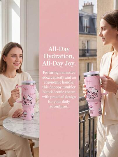 Peanuts Cartoon Large Capacity Tumbler, Leak-Proof Stainless Steel Cup With Lid & Straw For Daily Use,Party Small Gifts, Travel And Sports Water Bottles