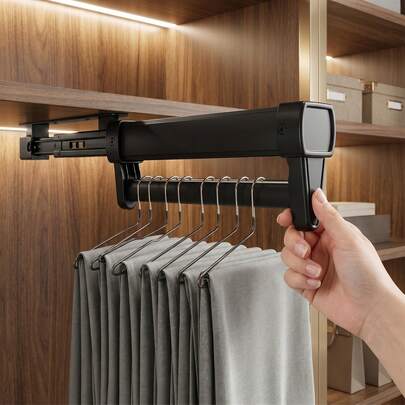 1pc Telescopic Closet Hanger Rack Carbon Steel Aluminum Alloy Dampened Slide Rail Wardrobe Organizer For Pants T-Shirt Dress