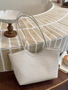 Large Capacity Handbag For Women, New Fashionable Versatile Commuter Shoulder Tote Bag - White - View 7