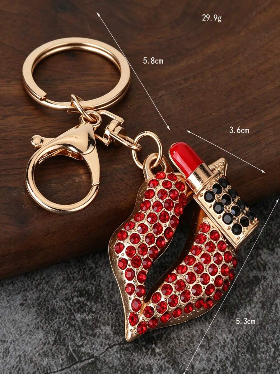 Rhinestone Lip Car Key Chain, Metal Cute Bag Charm Keyring Gift - Red - View 1