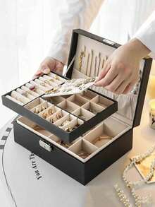 1pc Double Layer Large Capacity Jewelry Box, Large Jewelry Storage & Display Box, Lockable Jewelry Storage Box, Suitable For Necklaces, Rings, Earrings, Watches And More - Multicolor - View 5