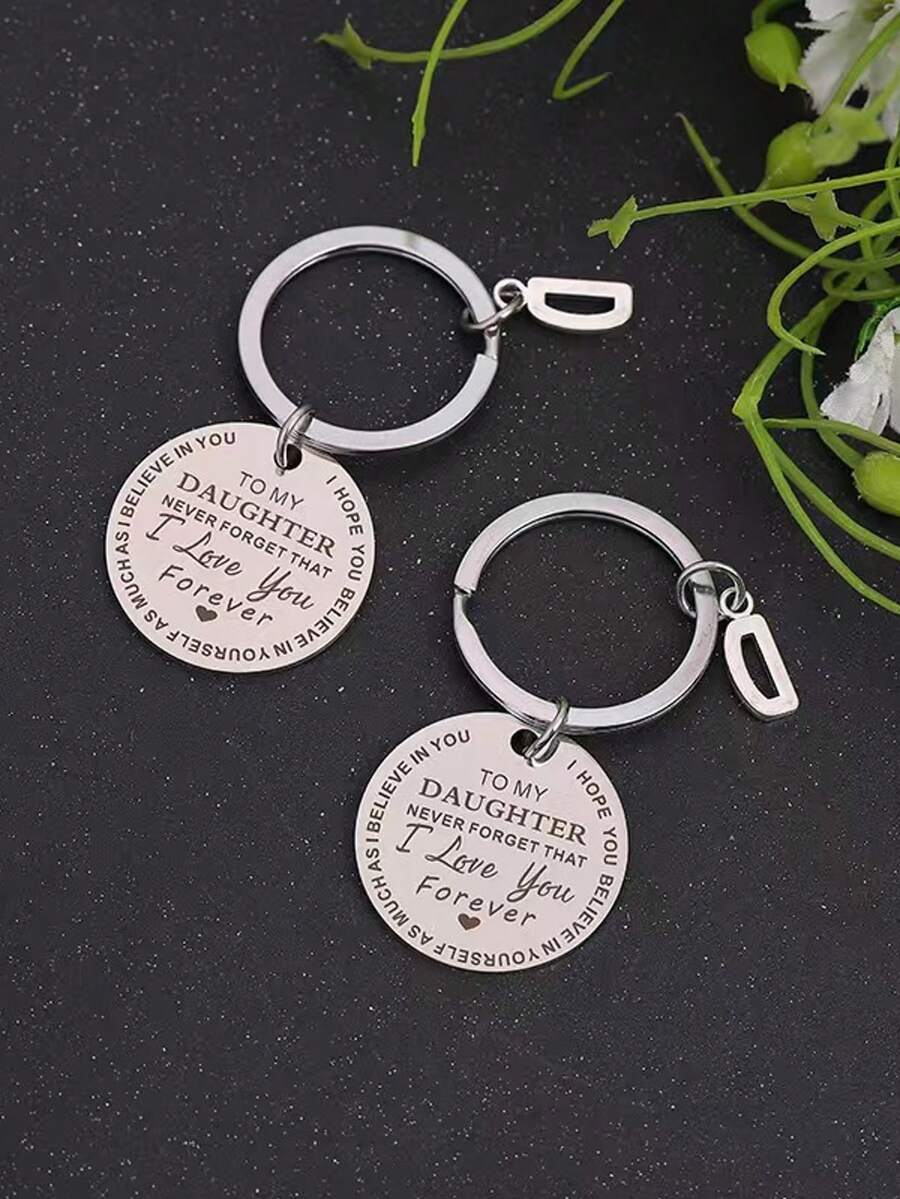 1pc Stainless Steel Round Tag Keychain, "To My Son/Daughter" Engraved Design, Lightweight Portable Key Chain, A Thoughtful Gift From Parents, Practical Daily Accessory - Multicolor - View 1