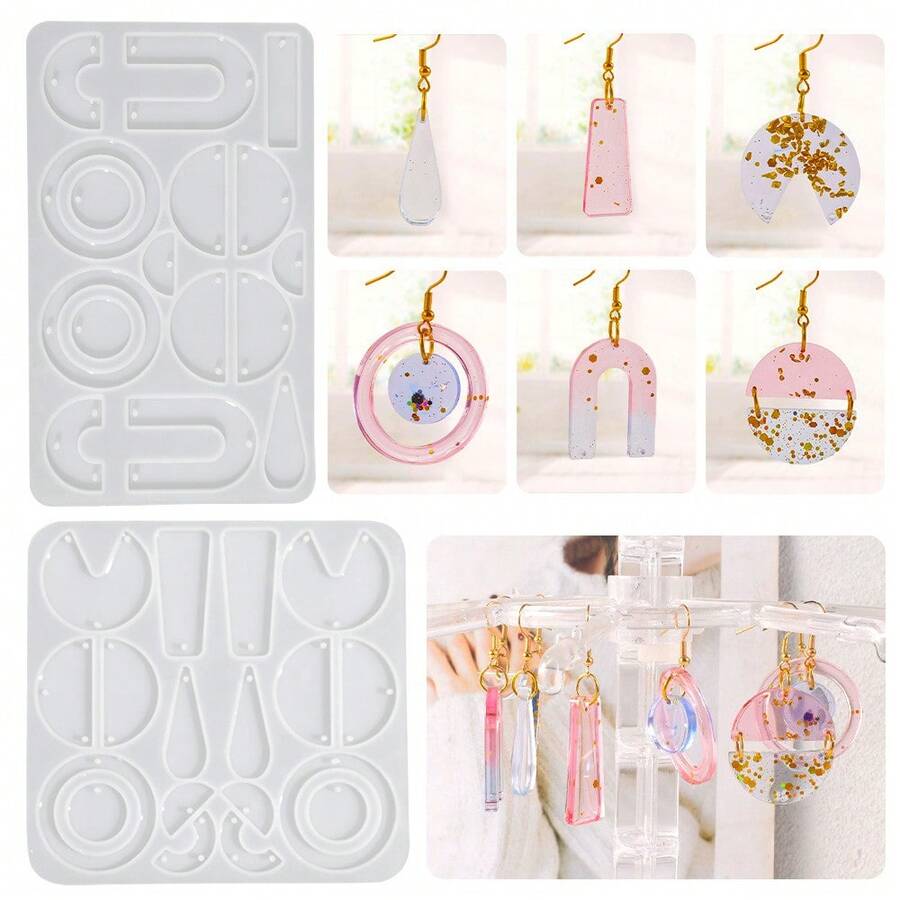 20 个耳钩、20 个闭口环和 1 个拱形 U 形水滴形硅胶树脂模具，用于 DIY 耳环、吊坠和配饰硅胶模具 - 白色 - 查看 1