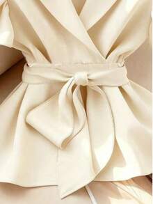 Elegant V-Neck Solid Color Ruffle Sleeve Tie Waist Shirt With Solid Color Belt Criss-Cross Summer - Champagne - View 2