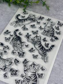 1 Transparent Rubber Stamp Retro Rubber Transparent Card Cat Pattern Making Stamp DIY Scrapbook Photo Magazine Album Decoration Monthly Stamp - C - View 2