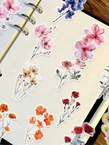 50pcs Unique Ink-Wash Floral Stickers Featuring Delicate, Blurred Floral Designs, Perfect For Decorating Notebooks, Skateboards And Planners. With A Variety Of Patterns, No Two Are The Same, Making Them Ideal As Rewards Or Festive Gifts. - View 5