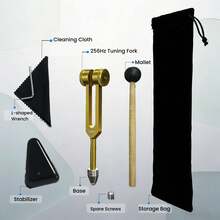 1 Set Aluminum Alloy Sound Therapy Tuning Forks, Gold Color 136.1Hz/256Hz Frequency, Includes Crystal Base, Triangular Stabilizer, Suitable For Meditation & Yoga - Multicolor - View 2
