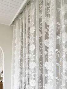 1 rèm voan trắng thêu hoa kiểu Pháp - Chất liệu polyester, kiểu may túi luồn thanh treo, dệt, có thể giặt máy, ủi ở nhiệt độ thấp, không có lớp lót, phù hợp cho mọi mùa, thích hợp cho cửa sổ nhà bếp, kệ sách, khu vực quán cà phê - Phong cách trang trại - Nhiều màu - Xem 1