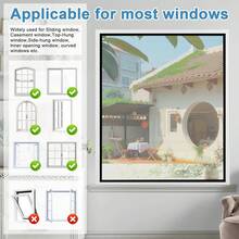 可调节DIY自粘式窗户纱窗，可拆卸玻璃纤维网纱，带魔术贴，适用于大多数窗户，防虫防蚊，防宠物抓挠 - Black Zipper Screen - 查看 7