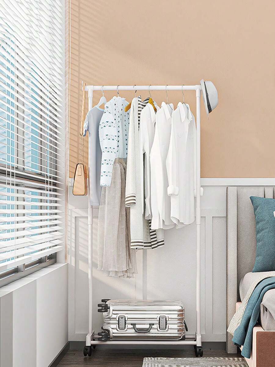 A Space-Saving Design Combining Double-Layer And Single-Layer Garment Racks, Equipped With Independent Movable Wheels, Single-Layer Structure, Dimensions (126cm H * 35cm W * 60cm L), Can Hold 8-10 Pieces Of Clothing. Living Room Coat Rack, Movable Coat Rack, Easy To Disassemble And Assemble - Multicolor - View 1