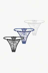 Bisouelle Women's Fantasy Elegant Lace Thong Panties Set Contrast Trim Multicolor Underwear For Her - Multicolor - View 1
