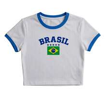 Women's Cropped Blouse Brazil Print Ribbed World Cup Premium T-Shirt - White - View 1