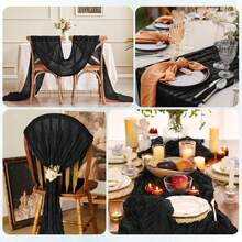 Black Cheesecloth Table Runner, Boho Sheer Fabric Cheese Cloth Table Decor, Suitable For Wedding Decoration, Indoor/Outdoor Wedding Reception, Country Wedding, Bridal Shower, Valentine's Day, Birthday Party, Ceremony, Dinner Party, Tea Party, Bachelorette Party And Other Special Occasions - Black - View 4
