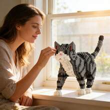 1651片迷你积木游戏，适合成人玩耍减压，趣味成人游戏套装，创意宠物模型拼装拼图，完美生日礼物，1套黑猫积木模型（含贴纸） - 彩色 - 查看 14