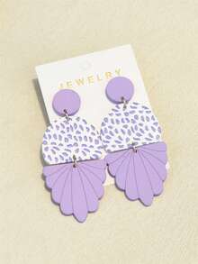 1对女士不对称紫色圆点印花陶瓷纹理精雕细琢亚克力长耳环 - 彩色 - 查看 4