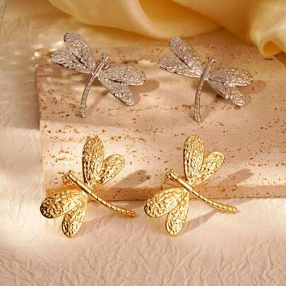 Retro Stainless Steel Dragonfly Earrings, Fashion Women's Insect Earrings, Personalized Earrings