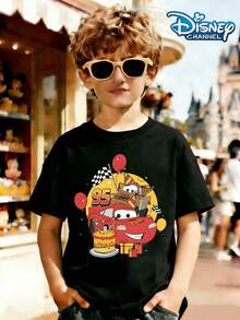 Disney Cars Lightning McQueen It's My Birthday Kids Summer T-Shirt, Perfect For Cool Boys. Teen Boy Gift,Comfortable And Breathable Children's Short-Sleeved T-Shirt. 180g Pure Cotton Children's Clothes,Suitable For Both Boys And Girls.Suitable For Daily Wear, Vacations, Outdoor Activities, And As A Children's Gift. - màu đen - Xem 2
