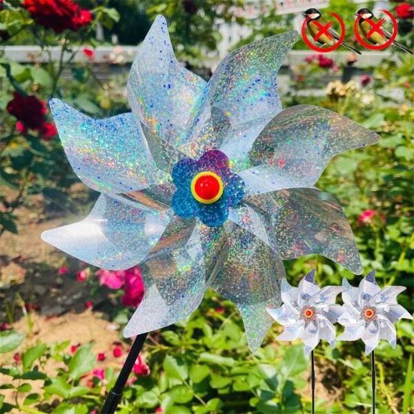 10 chiếc cối xay gió phản quang chống chim, cối xay gió phản quang để xua đuổi chim, thiết bị kiểm soát chim bằng laser cho sân vườn, dụng cụ đuổi côn trùng gây hại ngoài trời.
