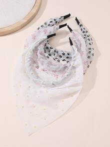 3pcs/Set Girls' Floral Fabric Bandana & Headband Set, Suitable For Daily Decoration - Multicolor - View 4