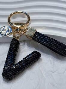 Bling Rhinestone Letter Keychain, 3D Crystal Letter Keyring, Rhinestone Lanyard, Engraved Metal Tag Set, Elegant Bag/Car Key Chain Accessory Gifts For Mother, Father, Graduation, And Teacher - Multicolor - View 10