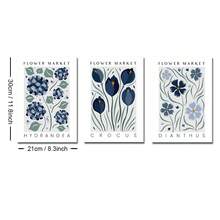 1/3 piezas Conjunto de carteles de lienzo con flores botánicas azules enmarcados/sin marco, arte de pared floral minimalista y abstracto de Hortensia, Azafrán y Clavel para decoración de entrada, pasillo, apartamento, sala de estar, dormitorio, decoración del hogar moderna - A - Ver 10