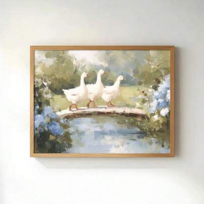 1 pieza Póster de lienzo con estilo rústico de paisaje animal, floral y de ganso vintage, enmarcado o sin enmarcar, en estilo Cottagecore para decoración de pared de sala de estar, dormitorio y hogar moderno
