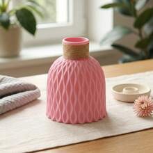 1 pièce Vase décoratif de style bohème minimaliste moderne, léger et incassable, finition mate résistante à l'eau, en matière plastique de haute qualité, style nordique de ferme moderne, disponible en noir, gris, rose, blanc unicolore, design sphérique arrondi en haut, texture 3D ondulée, livré avec un décor de corde de jute naturelle au cou - A - Voir 7