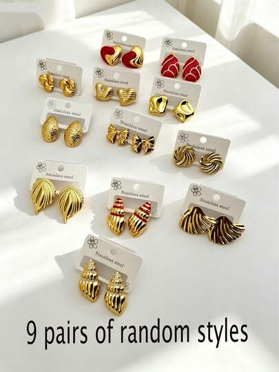 女士粗金扭结耳环，不锈钢低过敏耳钉，Y2K复古时尚饰品，适合日常佩戴（款式随机）