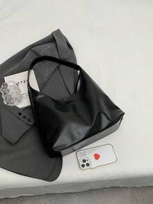 复古PU皮革单肩包/斜挎包/女士休闲手提包，适合通勤上班，时尚酒红色包包，复古风格女包，红色包包 - 黑色 - 查看 5