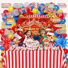 Carnival Circus Party Decorations Balloon Garland Arch Kit Birthday Party Plies Foil Balloons Plates Napkins Set Backdrop Banner Cake Toppers Tablre Tablecloth Directional Party Signs - Đỏ Vàng Xanh lam Xanh đậm - Xem 6