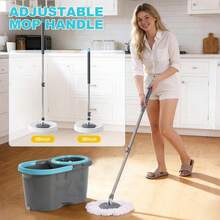 Spin Mop And Bucket, 360° Mop & Handle, Wet And Dry Use, 4 Reusable Microfiber Refills, Hands-Free Cleaning For Hardwood, Tile, - A - 查看 9