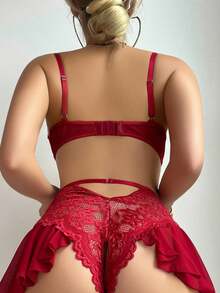 SOFUSEN Spring/Summer Lace Halter Neck Tight-Fitting Pants, Super Sexy Lightweight Breathable Lace Mesh Sleepwear, Comfortable All-Season Home Wear - Burgundy - View 2