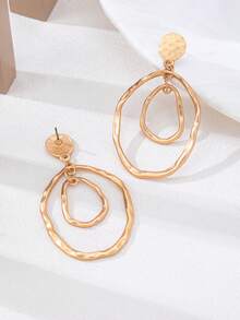 1 Đôi bông tai thời trang thanh lịch, kiểu dáng tối giản, đa năng, rỗng, bất đối xứng, có họa tiết. - Vàng - Xem 4